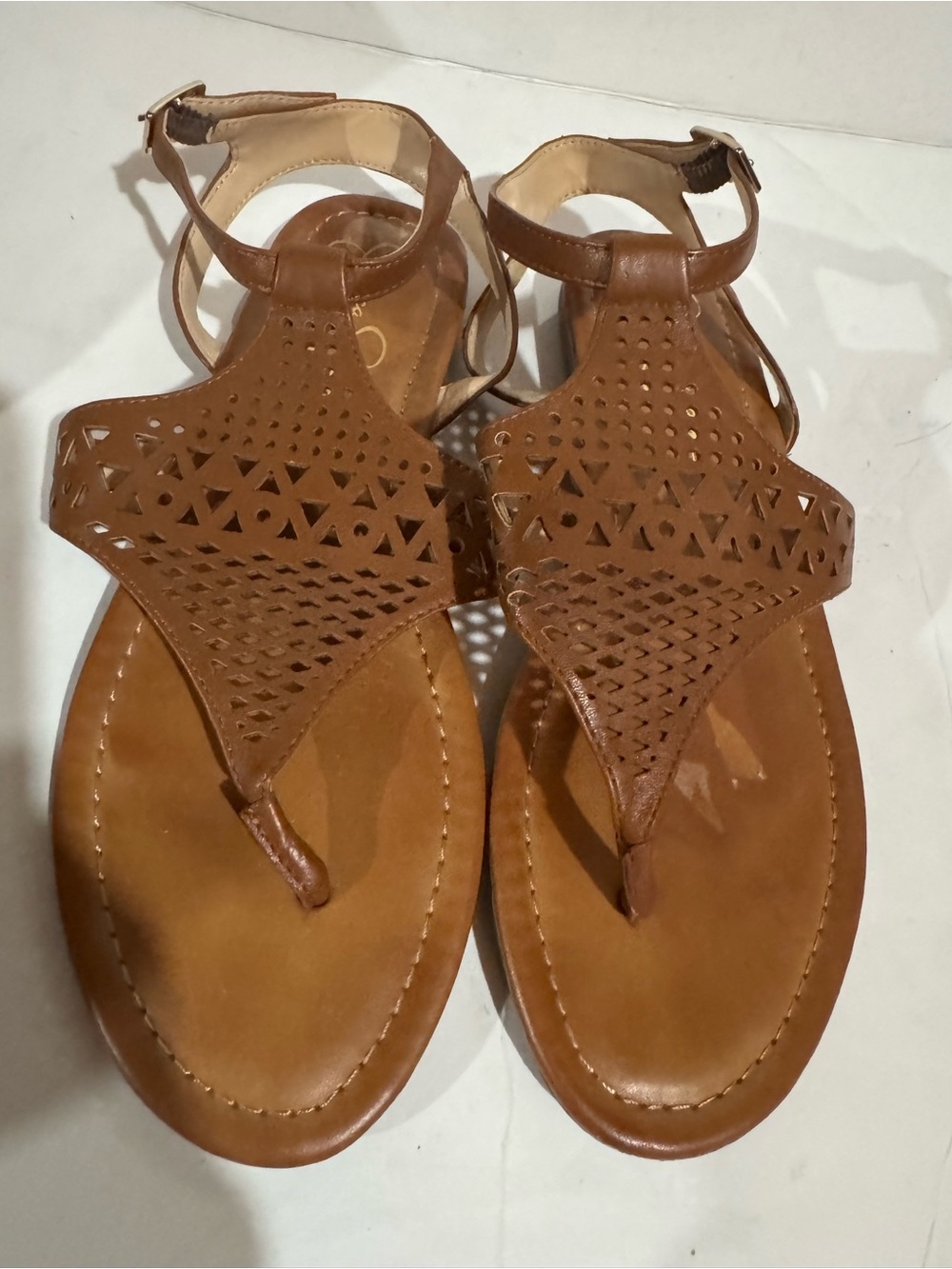 Jessica Simpson Brown Laser-Cut T-Strap Sandals